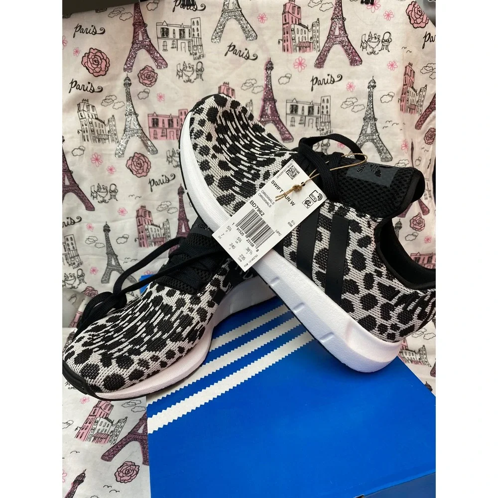 Adidas Originals Swift Run W Leopard Print Black White Sneakers BD7962 Womens 7